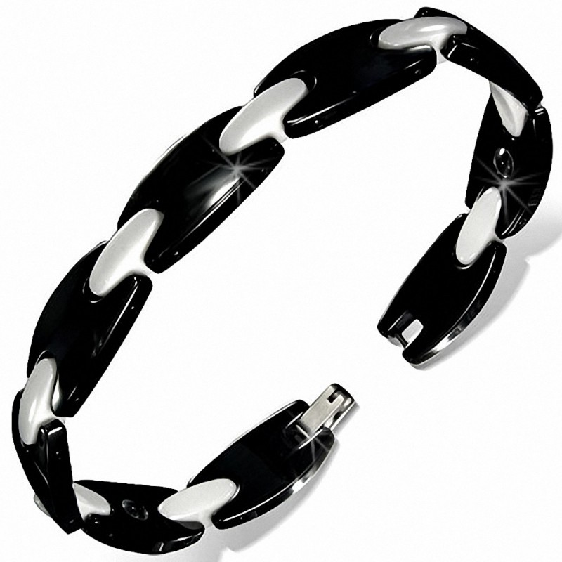 12mm | Bracelet magnétique lien céramique noir H et rectangle blanc