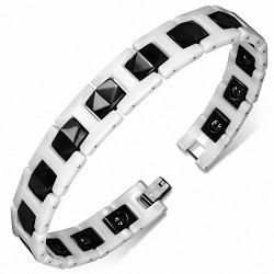 13mm | Bracelet magnétique lien céramique blanc et noir panthère