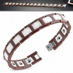 12mm | Bracelet magnétique à mailles en céramique marron et blanc