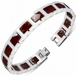 12mm | Bracelet magnétique à mailles en céramique blanc et marron