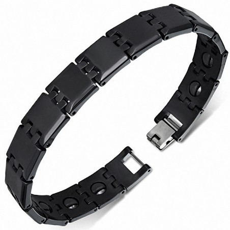 12mm | Bracelet magnétique à maillons carrés en céramique noire