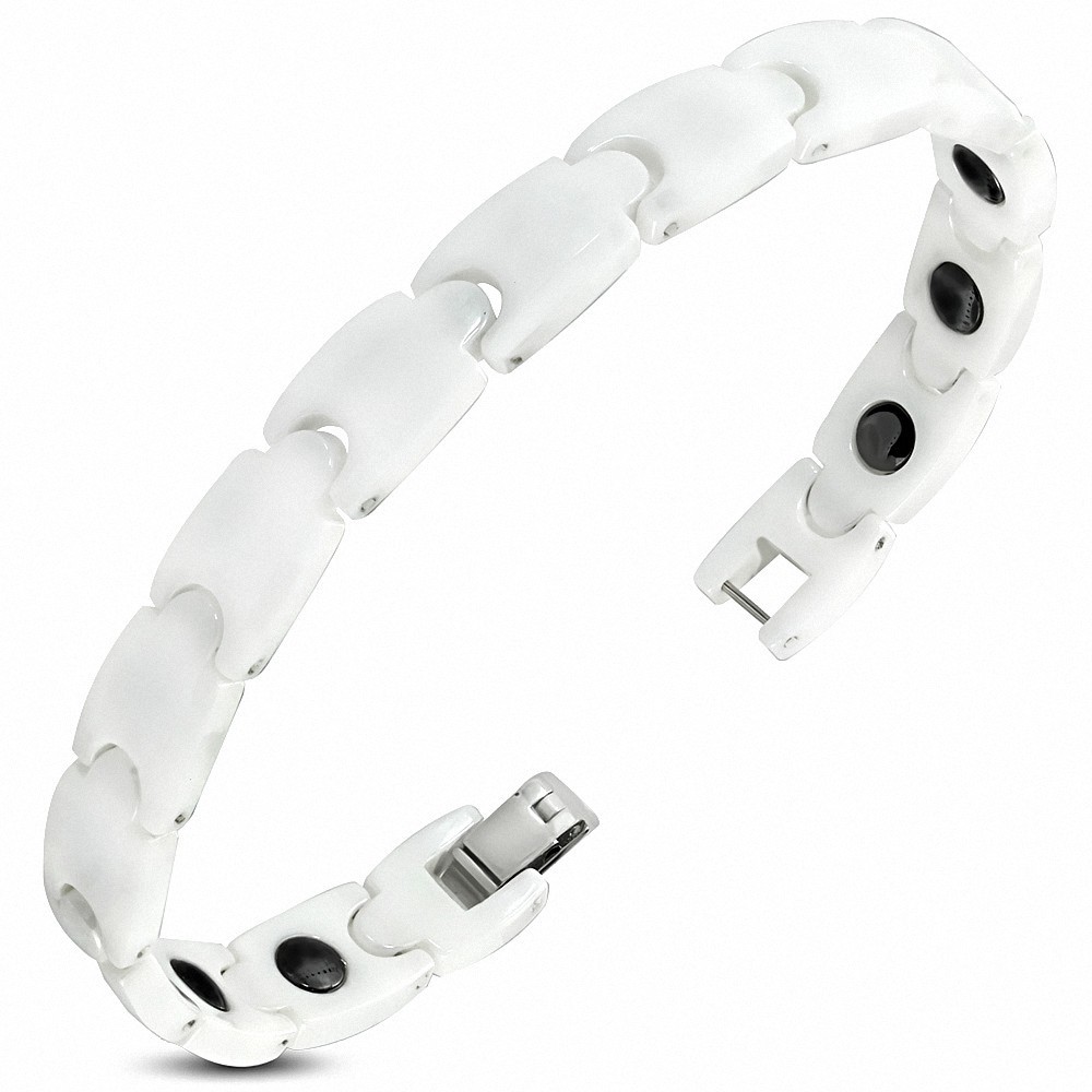 L-21cm W-10mm | Bracelet magnétique à maillons en céramique blanche