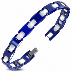 L-18cm W-8mm | Bracelet à maillons en céramique  panthère magnétique en céramique blanche et bleue