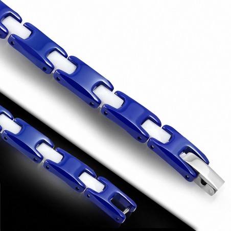 L-18cm W-8mm | Bracelet à maillons en céramique  panthère magnétique en céramique blanche et bleue