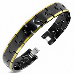 L-20cm W-13mm | Bracelet lien de panthère magnétique bord noir doré céramique