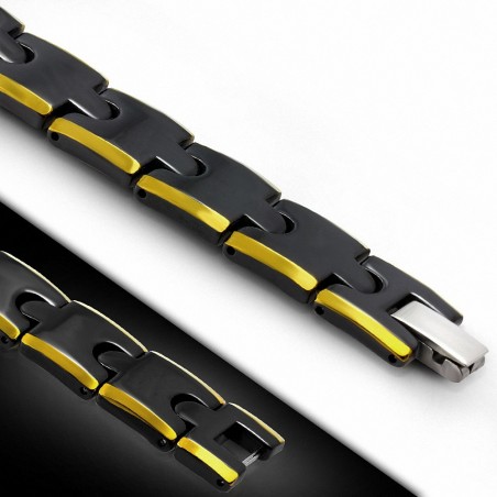 L-20cm W-13mm | Bracelet lien de panthère magnétique bord noir doré céramique