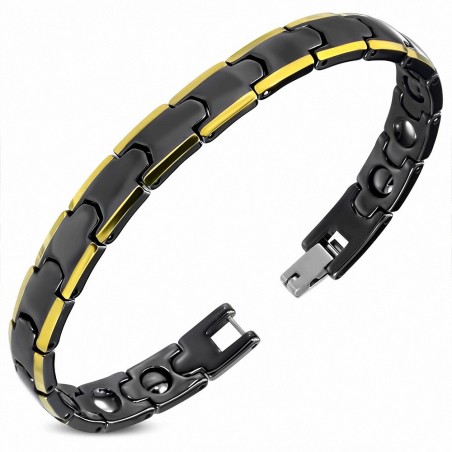 L-18cm W-8mm | Bracelet lien de panthère magnétique bord noir doré céramique