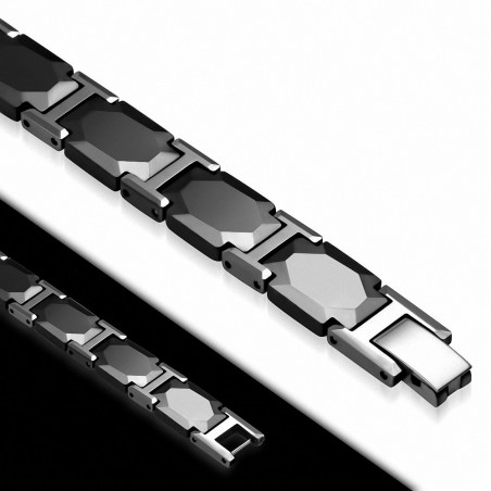 10mm | Bracelet magnétique en céramique noire avec lien panthère 2 tons