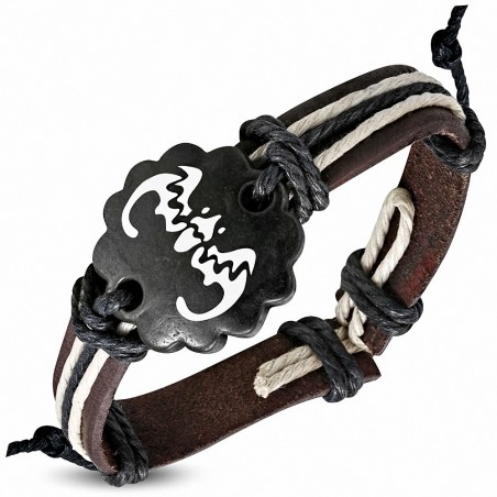 Bracelet de style montre en cuir avec corde et chauve-souris en os