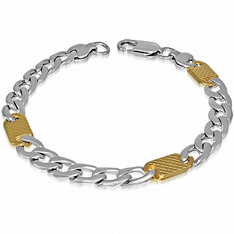 Bracelet chaîne à maillons cubains en acier inoxydable 8 mm à grille / damier à carreaux ovales