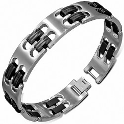 Bracelet à maillons fantaisie Panthère en acier inoxydable avec caoutchouc noir