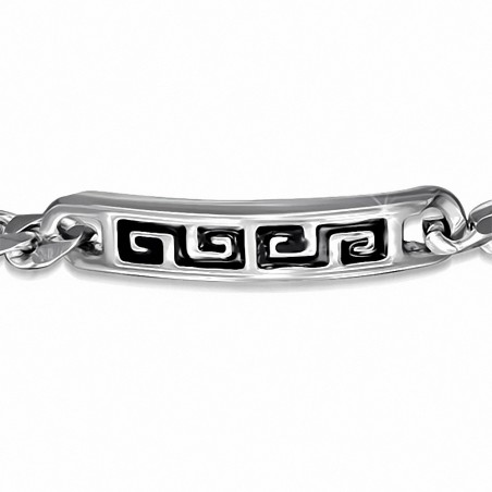 Bracelet style gournette avec clé grecque noire en acier inoxydable 1