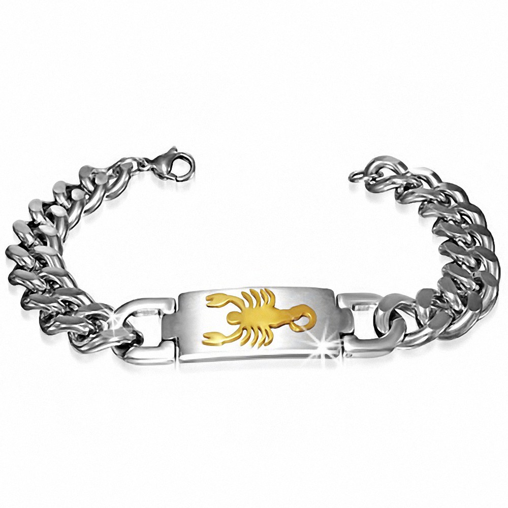 Bracelet à maillons gourmands cubains en forme de signe du zodiaque Scorpion en acier inoxydable