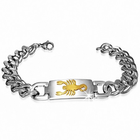 Bracelet à maillons gourmands cubains en forme de signe du zodiaque Scorpion en acier inoxydable