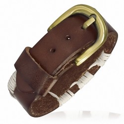 Bracelet en cuir marron avec boucle de ceinture et rivets laitonnés