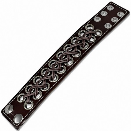 Bracelet de force en cuir marron avec rivets et cordes croisées marron