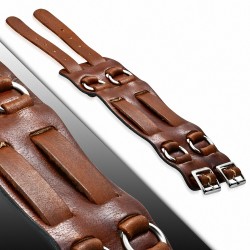 Bracelet en cuir marron véritable à double boucle de ceinture