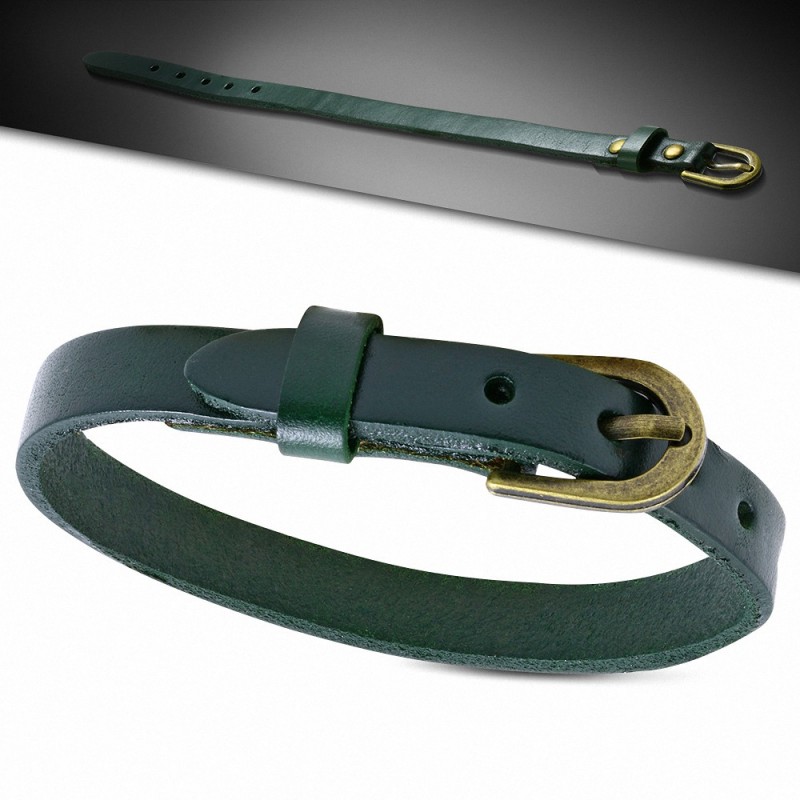 Bracelet en cuir véritable vert avec boucle de ceinture