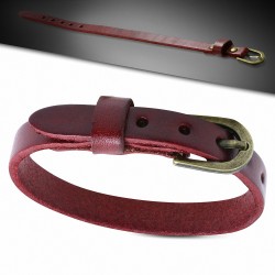 Bracelet avec boucle de ceinture en cuir véritable rouge