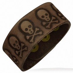 Bracelet en cuir marron avec bandoulière en forme de tête de pirate en cuir marron