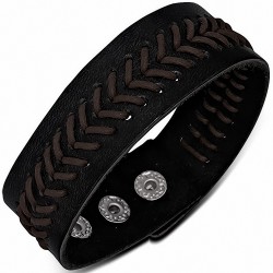 Bracelet en cuir noir avec corde chocolat en chevrons