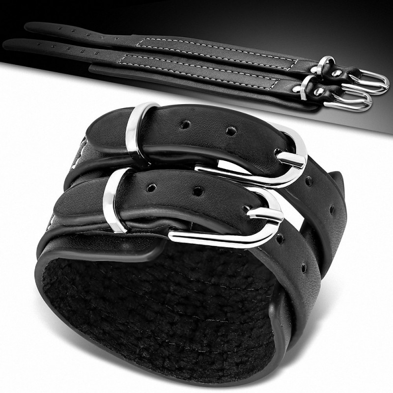 Bracelet en cuir véritable double boucle avec boucle de ceinture