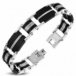 Bracelet à maillons  hommes en acier inoxydable avec caoutchouc noir 129