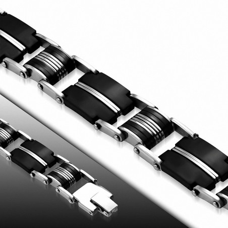 Bracelet à maillons  hommes en acier inoxydable avec caoutchouc noir 129