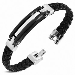 Bracelet en cuir tressé tressé en PVC avec montre en acier inoxydable à deux tons