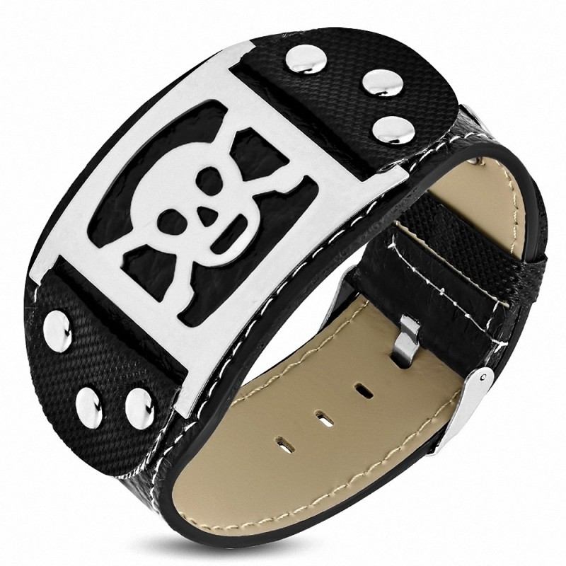 Bracelet en cuir PVC style boucle de ceinture avec tête de mort pirate en acier inoxydable