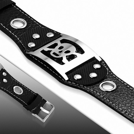 Bracelet en cuir PVC style boucle de ceinture avec tête de mort pirate en acier inoxydable