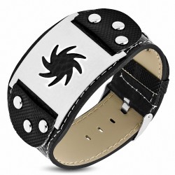 Bracelet en cuir de PVC avec montre d'étoile de projection Ninja en acier inoxydable découpée