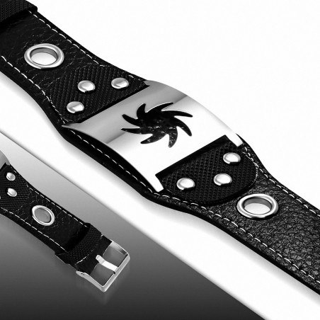 Bracelet en cuir de PVC avec montre d'étoile de projection Ninja en acier inoxydable découpée