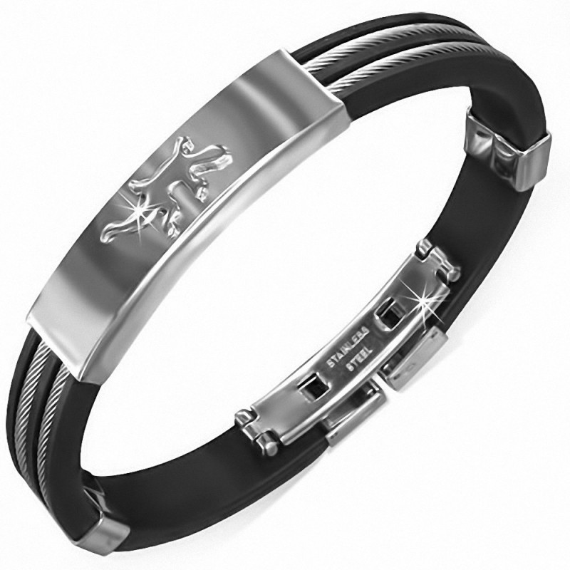 Bracelet en fil de câble en caoutchouc noir avec montre en lézard porte-bonheur en acier inoxydable