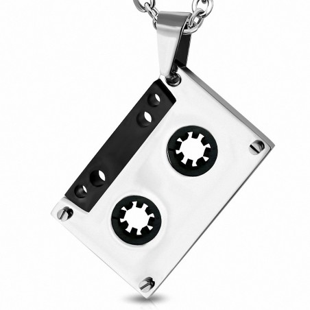 Pendentif cassette audio à 2 tons en acier inoxydable