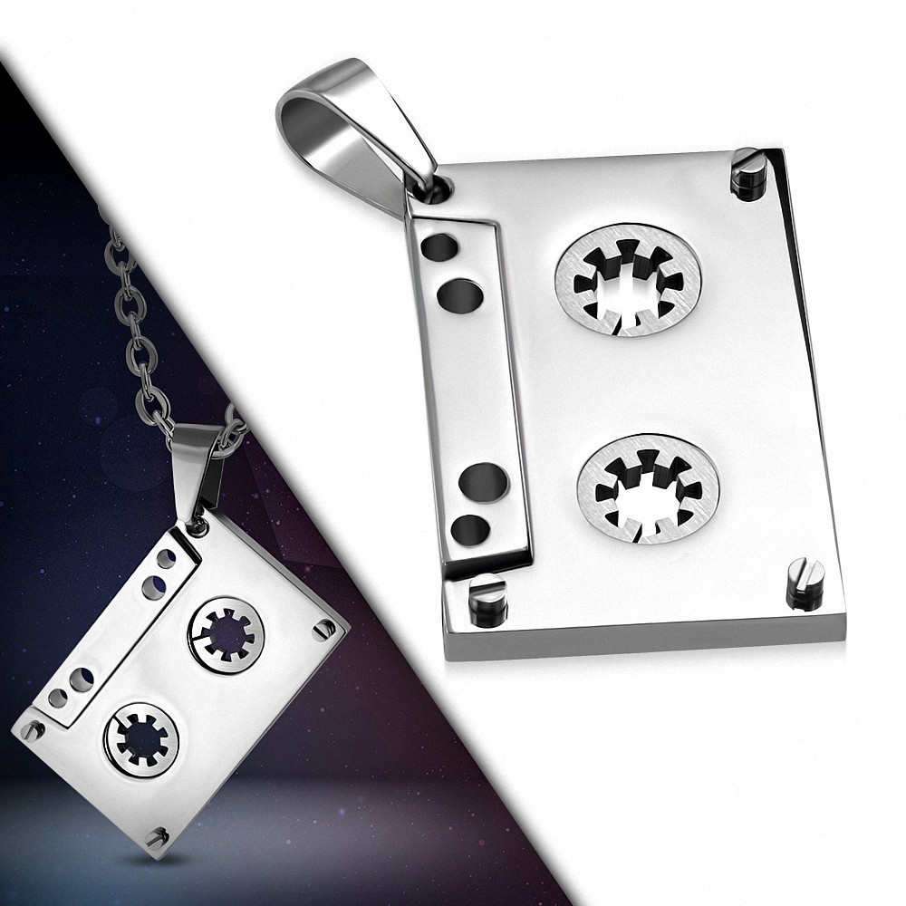 Pendentif k7 audio en acier inoxydable