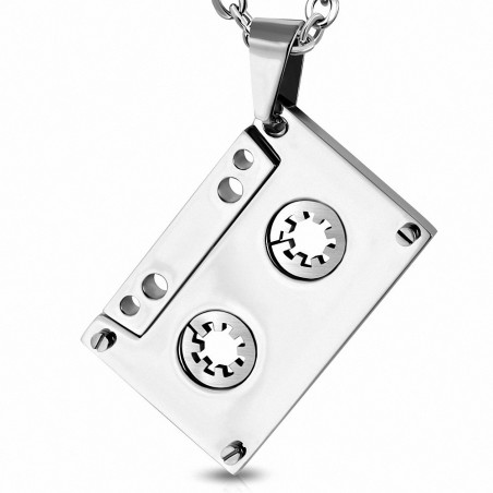 Pendentif k7 audio en acier inoxydable