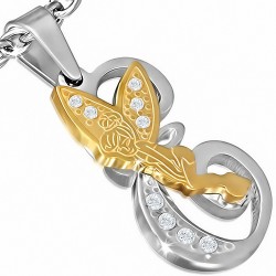 Pendentif en acier inoxydable Ange gardien fée minuscule rosée sur lettre E argentée avec strass