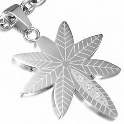 Pendentif en acier inoxydable avec brindille de marijuana / feuille d'érable en acier inoxydable