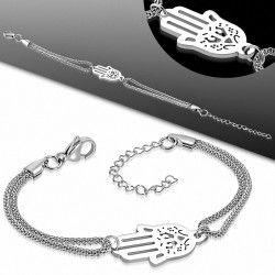 Bracelet en mailles de rallonge en filigrane en acier inoxydable avec aiguilles de Fatima / Hamsa de style montre