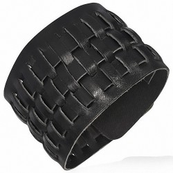 Bracelet en cuir véritable vachette tressée avec bracelet en cuir noir
