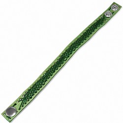 Bracelet à agrafes croisées en véritable cuir vert tissé