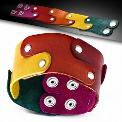 Bracelet réglable 5 parties en cuir coloré tons chauds et rivets