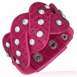 Bracelet fantaisie avec boutons pression en cuir tressé en cuir rouge tressé avec cristal