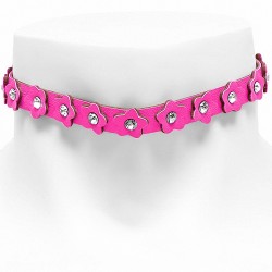 Bracelet pression double tour de cou de cuir PU en cuir PU rose / tour de cou w / strass