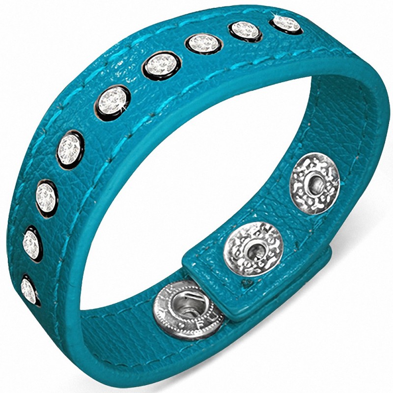 Bracelet pression en cuir PU bleu gemme