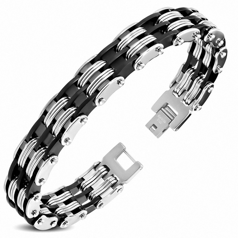 Bracelet à maillons en acier inoxydable avec caoutchouc noir  homme 66