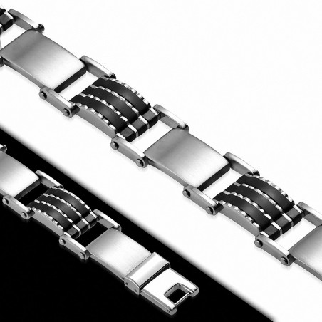 Bracelet à maillons  hommes en acier inoxydable avec caoutchouc noir 104