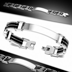 Bracelet d'identité en forme de montre gravable en acier inoxydable avec 2 tonalités en caoutchouc noir A