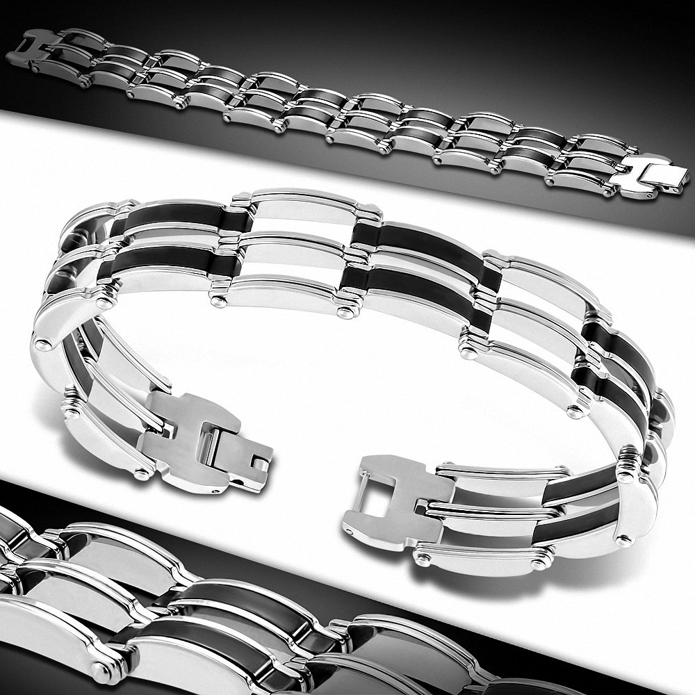 Bracelet à maillons  hommes en acier inoxydable avec caoutchouc noir 204